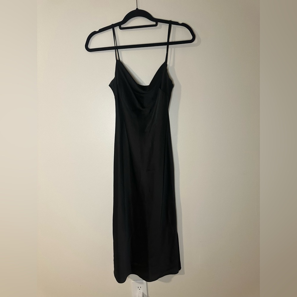 Express Black Satin Midi Slip Dress